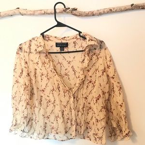 100% silk Vintage Sheer Blouse 3/4 sleeve Sz 14